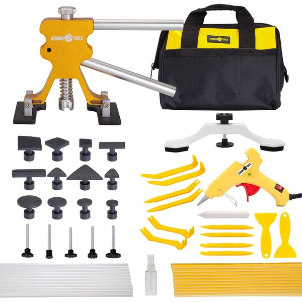 Segomo Tools 55 Piece Dent, Ding & Damage Repair & Remover Tool Kit With Lifter, Bridge Puller & Glue Gun DENT01